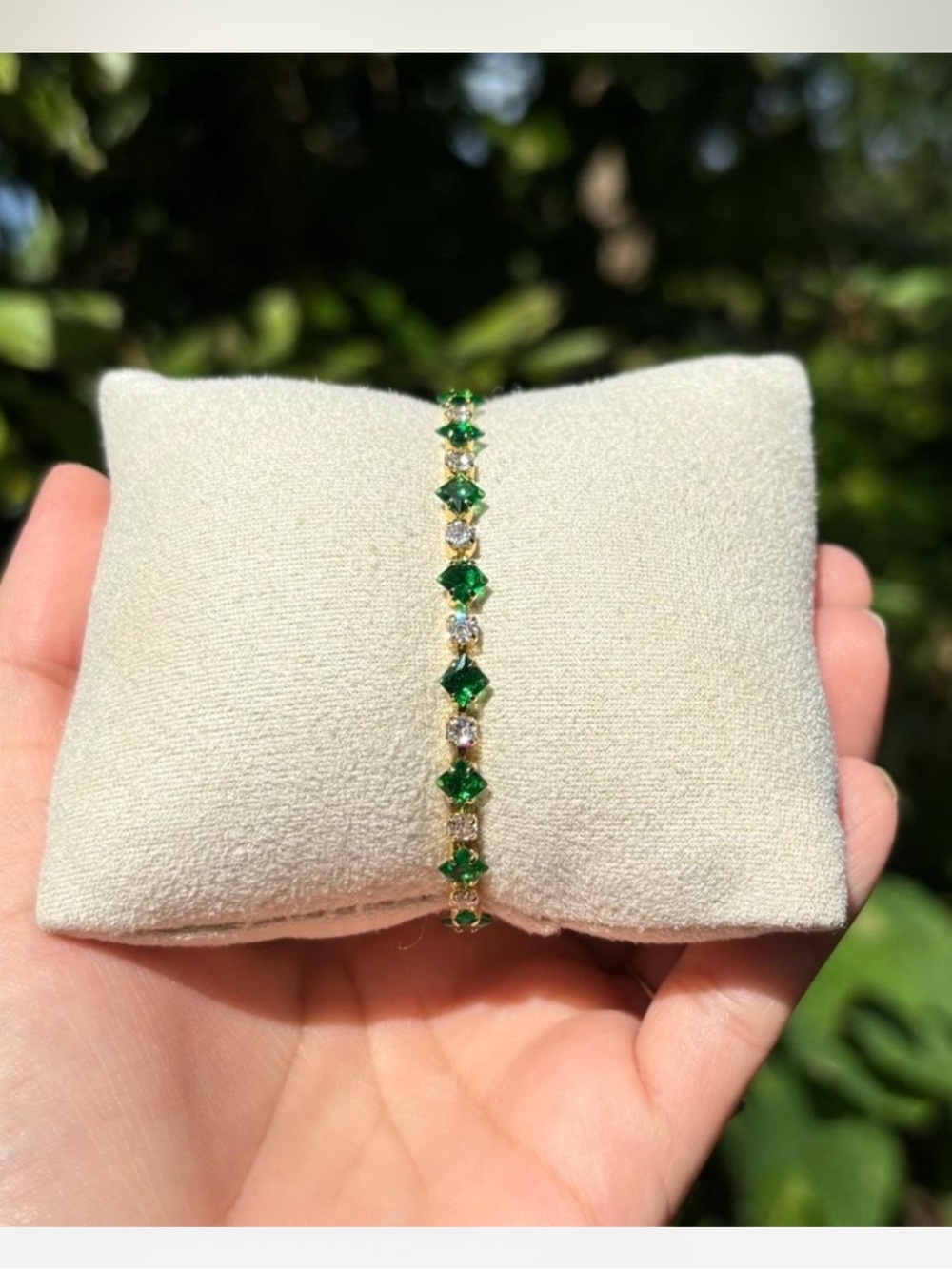 18K Gold Plated Stainless Steel Emerald Green Diamond Tennis Bracelet